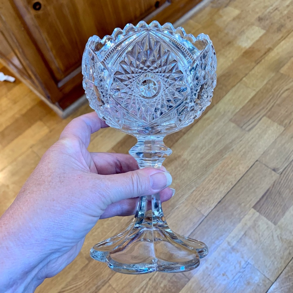 #22 Vintage Hobstar Crystal Glass Compote